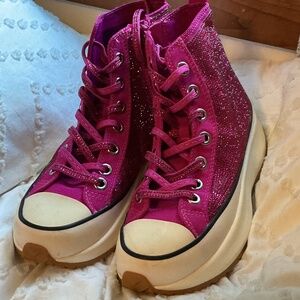 Steve Madden Pink Sparkle High Top Sneakers - ladies 7